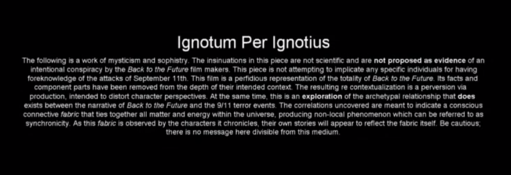 "The Unknown By The More Unknown" - a disclaimer added to "Back to the Future predicts 9/11"