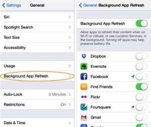 Background app refresh can kill your battery life in iOS 9. Turn off background updates on any apps that don't need up to the minute updates to save battery life on your iPhone, iPad or iPod.