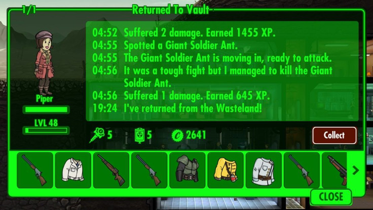 After 36 hours in the Wasteland, Piper still had all 5 stimpaks/radaways I gave her. She also brought back up loot for me to turn a single room storage closet into an upgrade two-room unit.