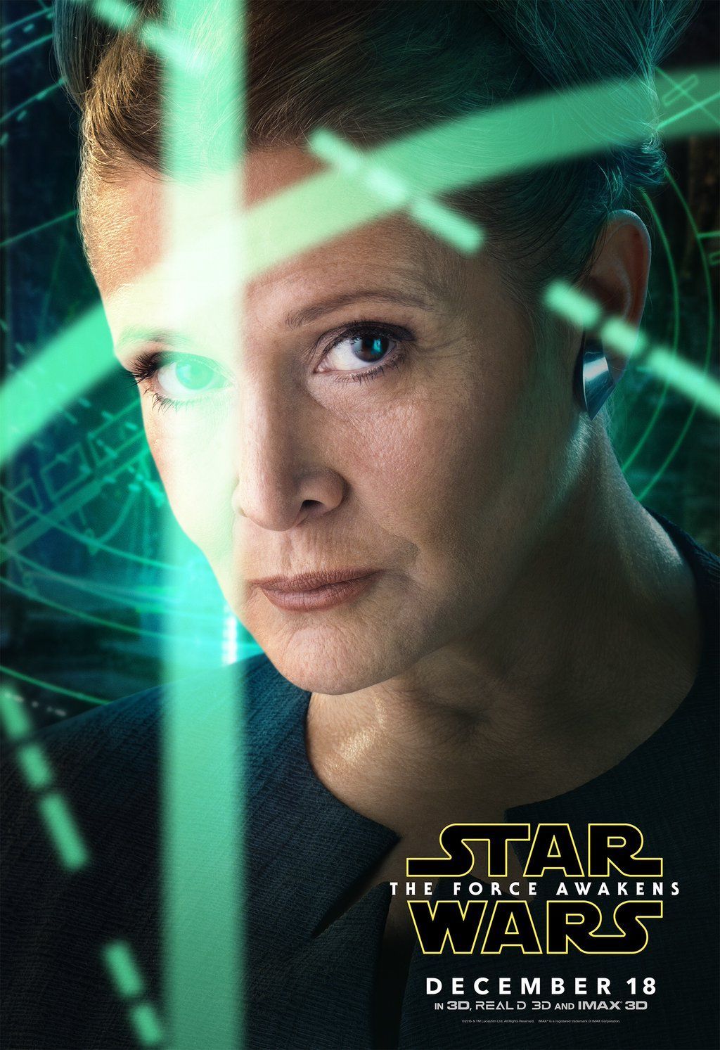 General Leia Organa character poster for Star Wars: Episode 7 The Force Awakens.