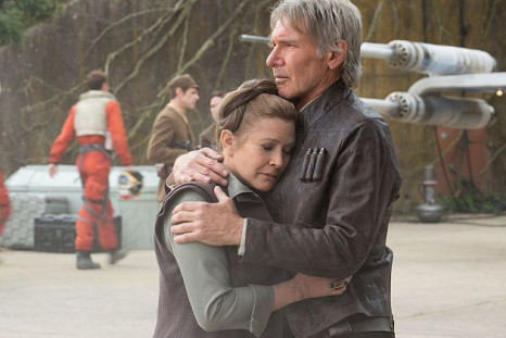 General Leia embraces her oldest and grouchiest subordinate in 'The Force Awakens.'