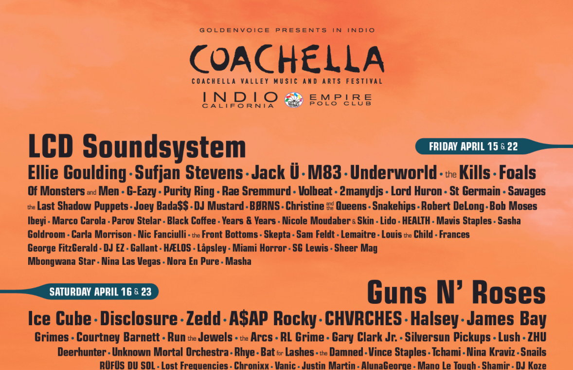 Coachella 2016 Festival Lineup Announced Guns N’ Roses, Calvin Harris