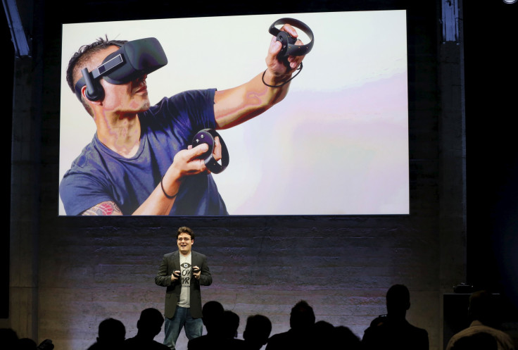 Oculus VR founder Palmer Luckey shows off the Rift headset and Touch controllers in June, 2015. 
