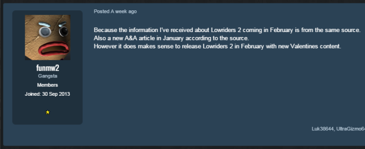 Lowriders Part 2 may arrive Jan. 9.