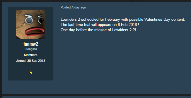 Lowriders Part 2 may arrive Jan. 9.