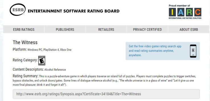 The ESRB clearly mentions The Witness coming to Xbox One