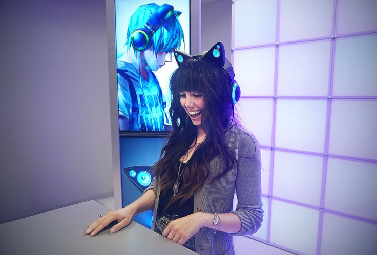 Axent Wear's cat ear headphones on a live model.