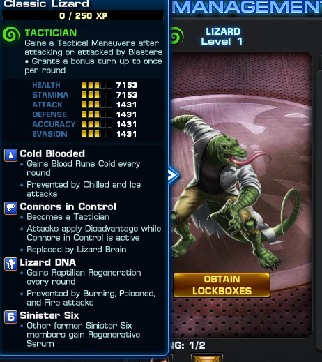 Lizard's passives in Avengers Alliance