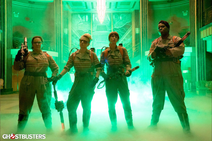 The 2016 Ghostbusters in uniform.