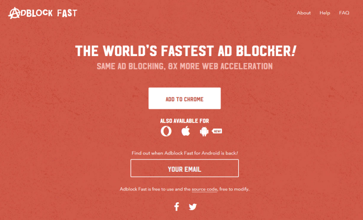 The webpage for Adblock fast allows users to sign up to be notified when the app has returned to Android.