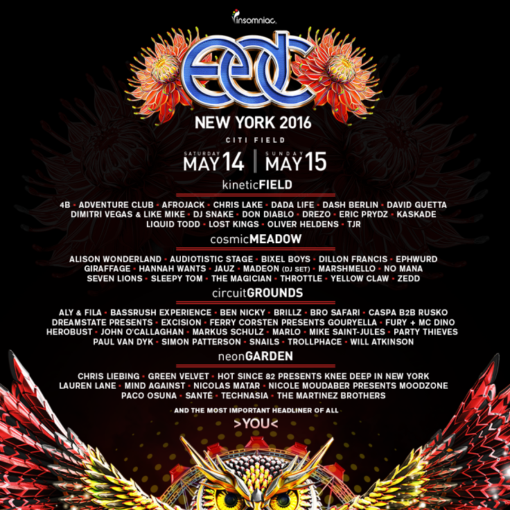 EDC NY 2016 line up by stage 
