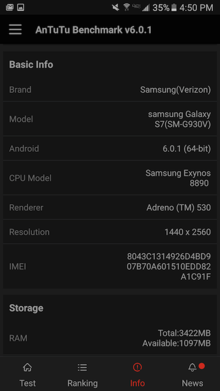 Verizon Galaxy S7 benchmark 