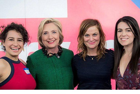 The Broad City stars with Hillary Clinton and Amy Poehler 