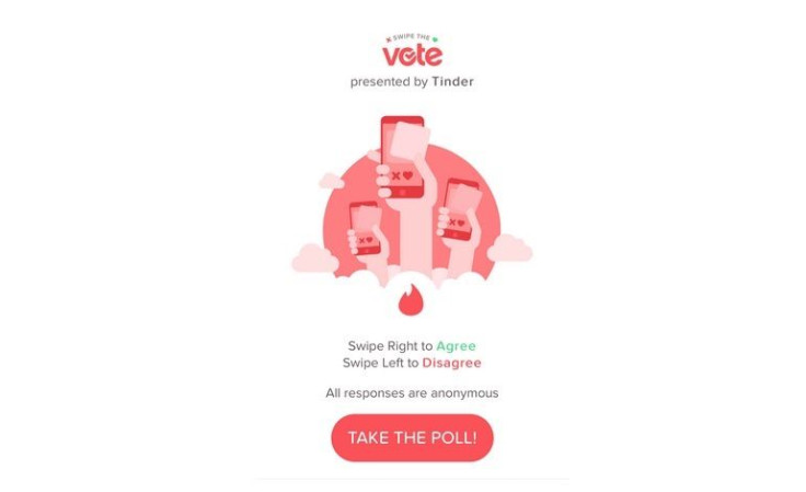Tinder's new “Swipe the Vote” feature, which has been made in partnership with Rock the Vote, will let users find their presidential candidate after they answer a few questions. 