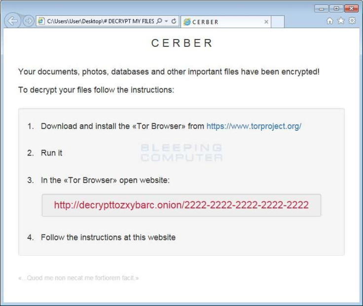 Cerber ransomware note