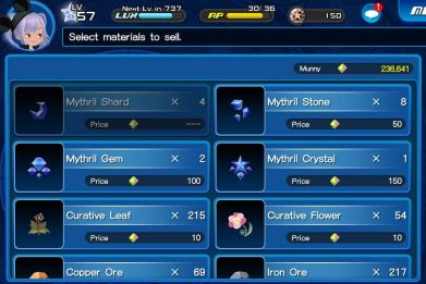 Don't bother selling your materials for Munny. You'll need these items to upgrade your Keyblades.