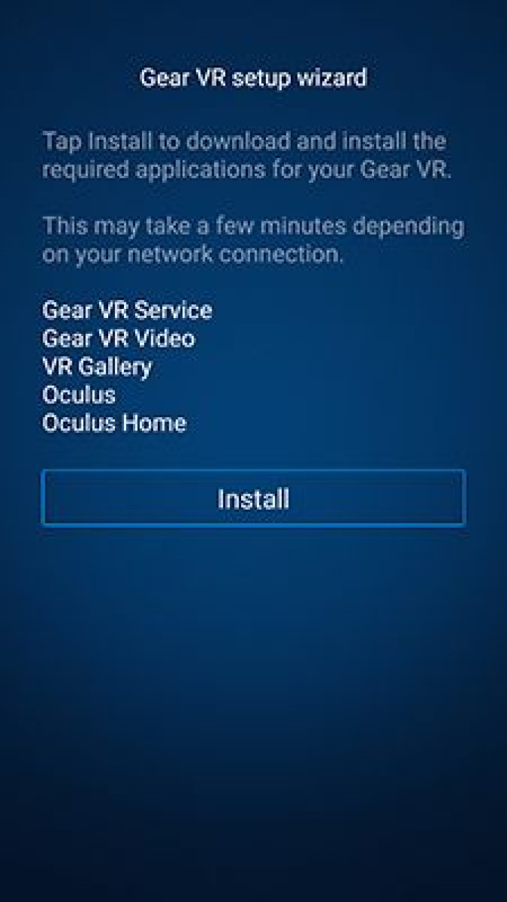 Once your device is attached to the Gear VR, you should receive a prompt to install the Oculus app.