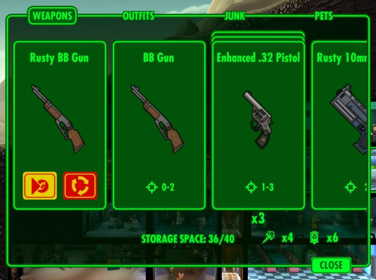 The Fallout Shelter 1.5 update allows you to either scrap or sell excess weapons and outfits in your storage