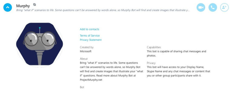 To use Project Murphy bot, search Murphy in "bots" on Skype and add him to your contacts.