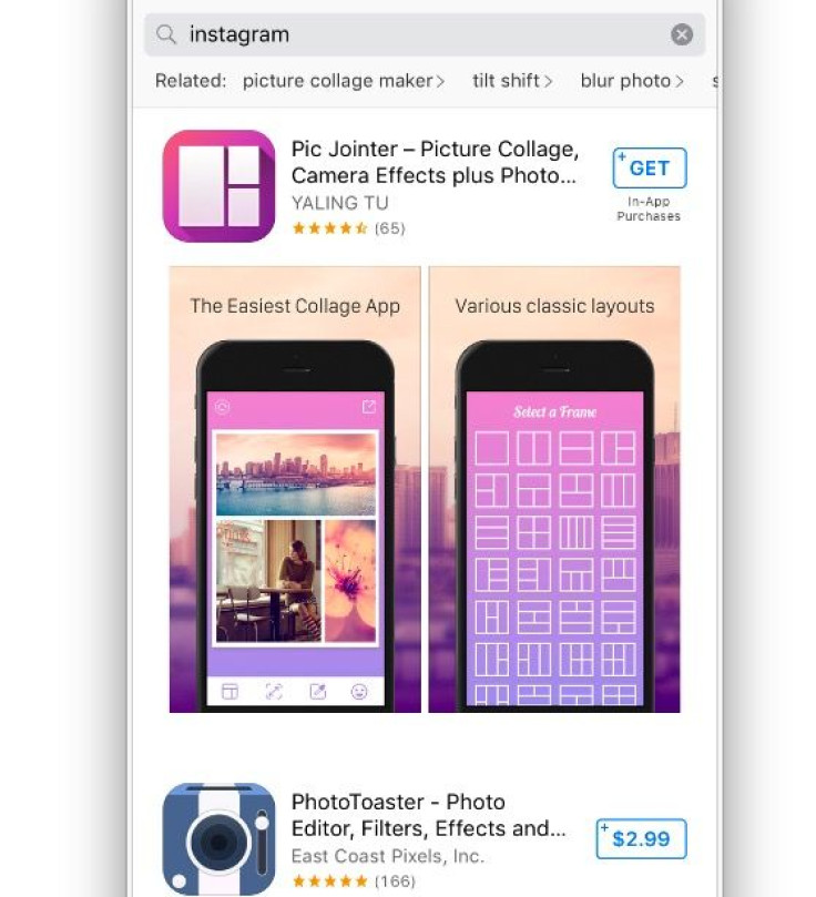 Searching for popular apps like Instagram on the Apple App Store  is yielding incorrect results.