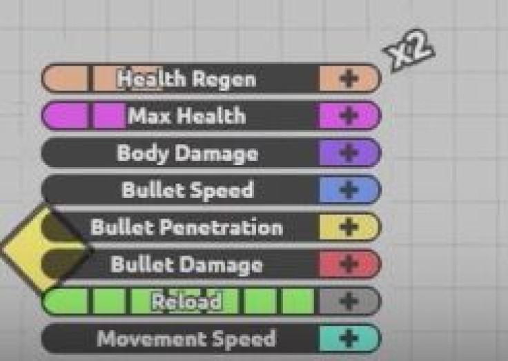 There are 8 different stats you can upgrade in Diep.io