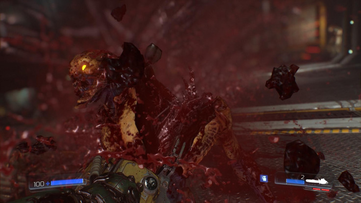Blood AND ammo splatter out of chainsaw wounds in 'DOOM.'