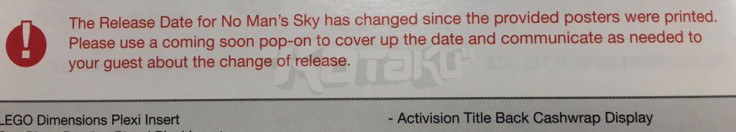 An image advising that the release date for 'No Man's Sky' has changed.