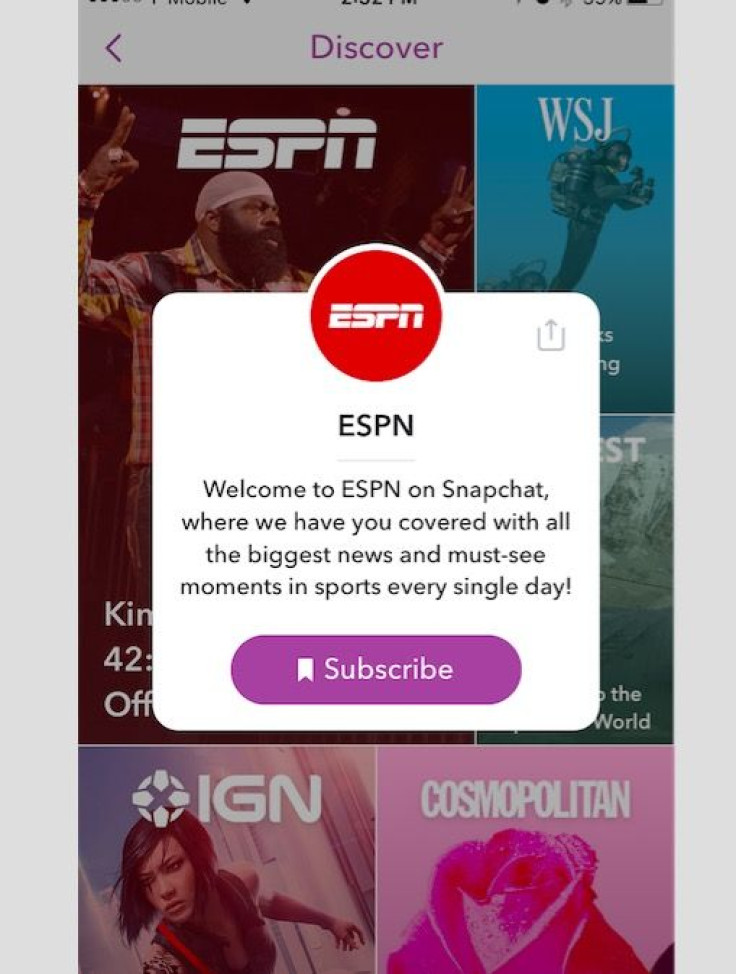 You can subscribe to any Snapchat publisher by tapping and holding on the story photo.