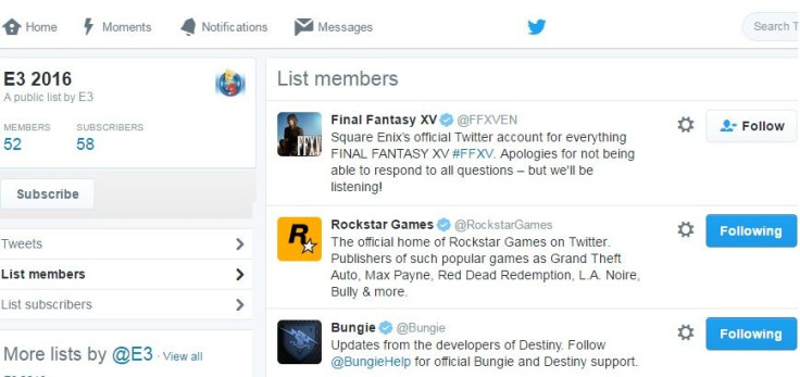 Rockstar is one of the accounts featured on the E3 2016 list.