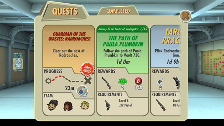 Quests will be a major update found in the upcoming Fallout Shelter mobile version 1.6