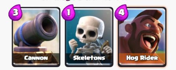 Three cards are getting downgrades in June's Clash Royale balancing update, including the cannon, skeletons and hog rider.