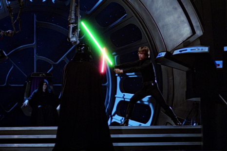 Luke Skywalker dueling against Darth Vader 