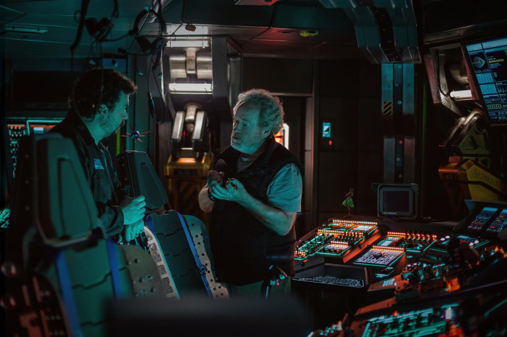 Danny McBride taking direction from Ridley Scott on the set of 'Alien: Covenant.'