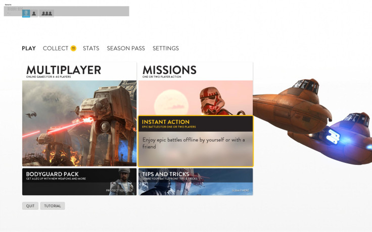 The Instant Action option on Star Wars Battlefront's main menu