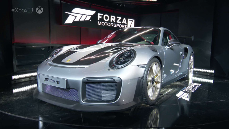The Porsche 911 GT2 RS unveiled during Microsoft's Forza Motorsport 7 announcement for Xbox One X.