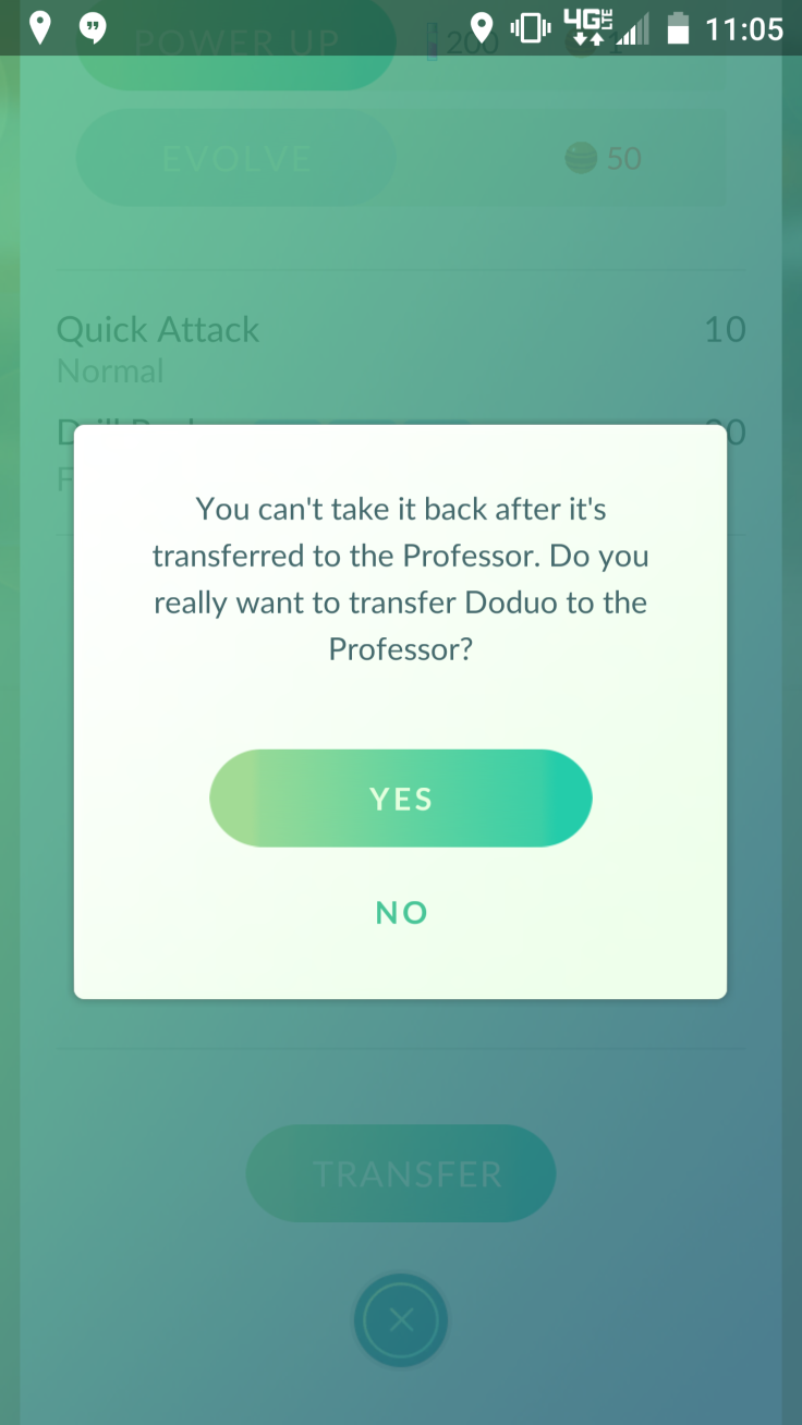 The Transfer option in 'Pokemon Go'