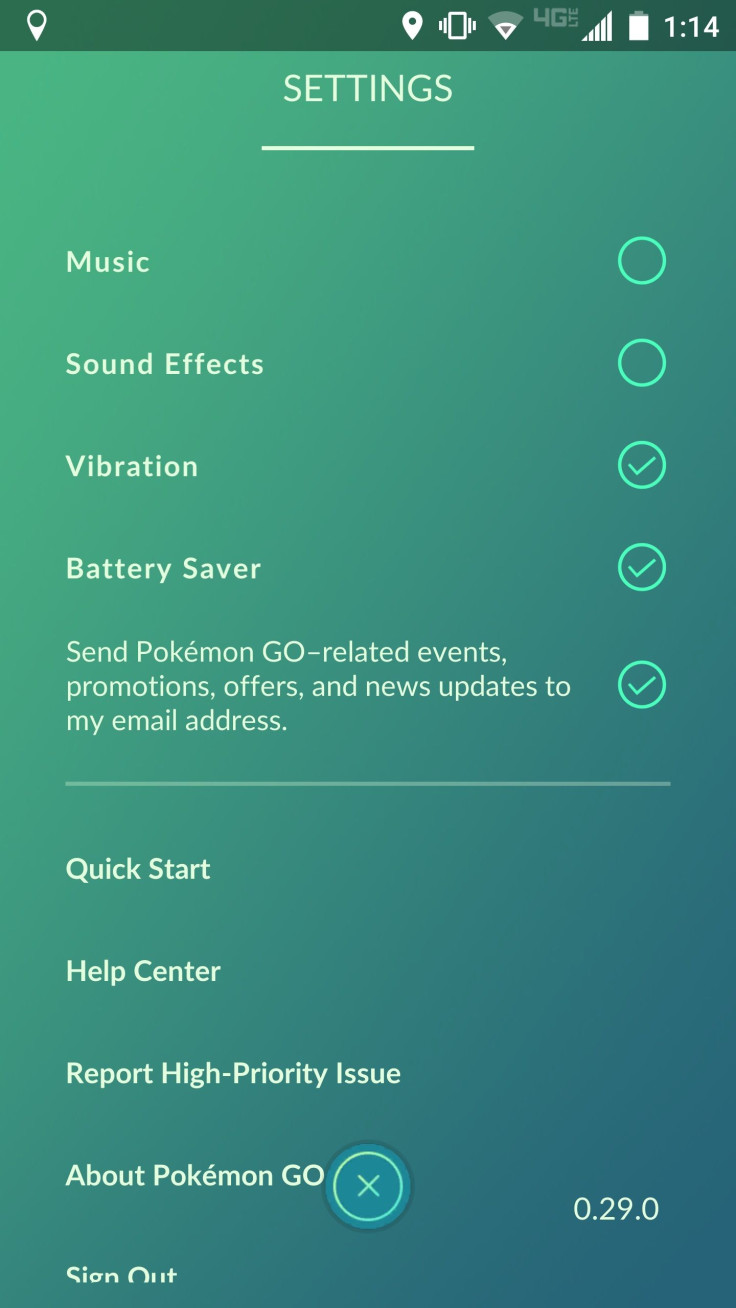The Pokemon Go settings