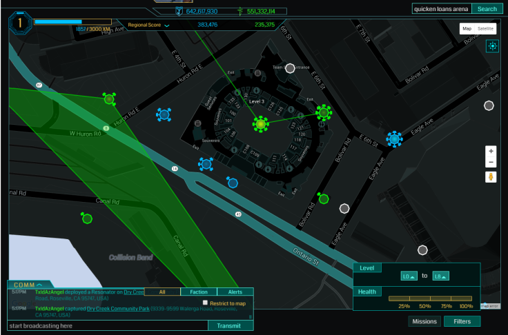 Ingress displays portal locations at Quicken Loans Arena, Cleveland.