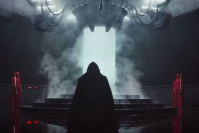 We're not sure what's going on in this shot from 'Rogue One: A Star Wars Story,' but it's got "Vader" written all over it.