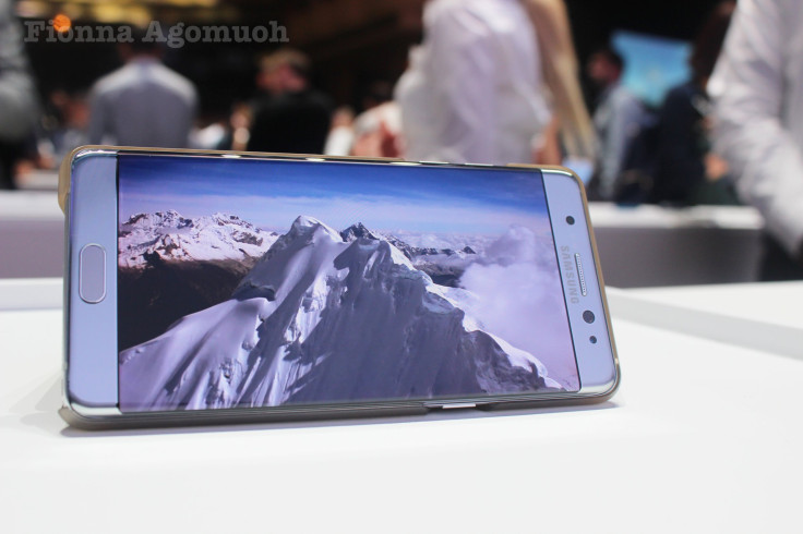 Samsung Galaxy Note 7 standing sideways with folio case