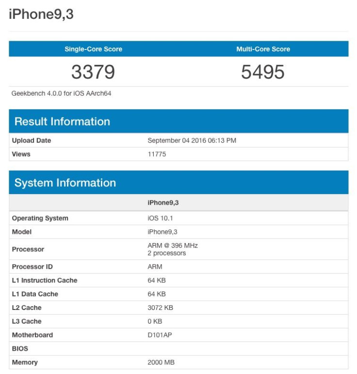 iPhone 7 Geekbench score