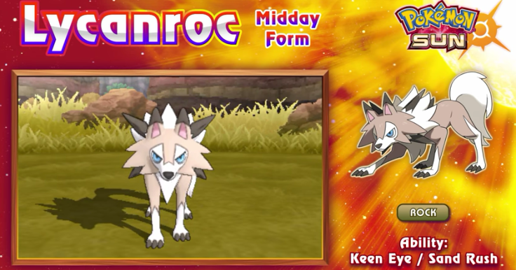 Lycanroc's Midday form in Pokemon Sun and moon