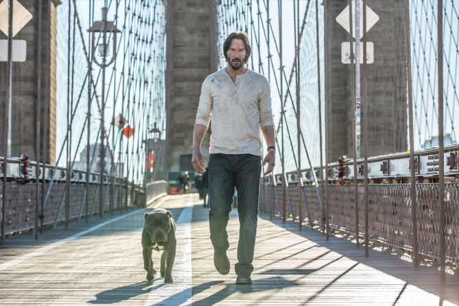 Keanu Reeves and his pitbull bud smooch it up on the set of 'John Wick: Chapter Two'