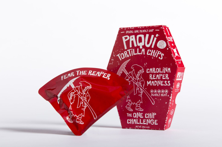 The Paqui Carolina Reaper Madness chip with its coffin box