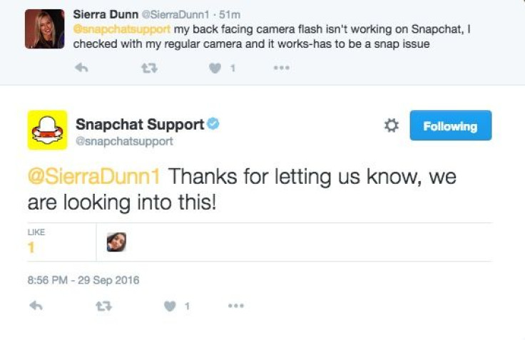 Snapchat is reportedly looking into the issue with the back camera flash.