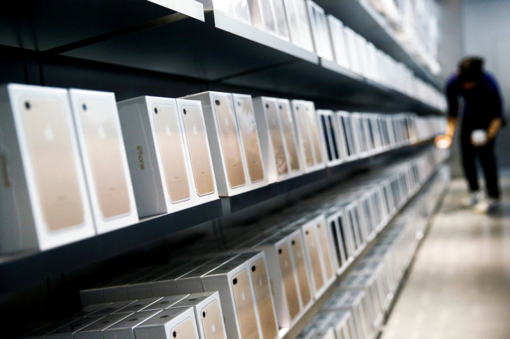 Apple's new iPhone 7 smartphones sit on a shelf at an Apple store in Beijing, China, September 16, 2016.