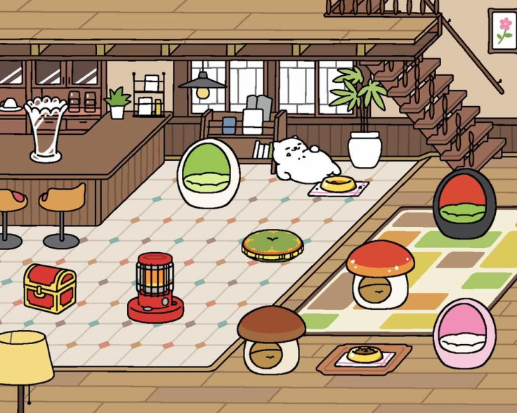 Tubbs is at home in the Cafe style remodel for Neko Atsume.