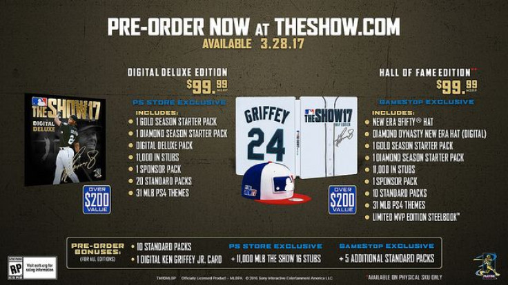 The offers for the Hall of Fame and Digital Deluxe editions of MLB 17 The Show. 