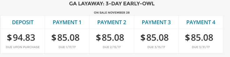 EDC Las Vegas Early Owl layaway plan