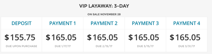 EDC Las Vegas VIP layaway plan